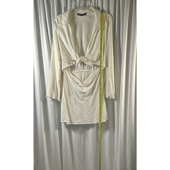 Zara Knotted Linen Blend Shell Sleeves Mini Dress, Cream, Sz: XL, 81-39 - Picture 10 of 16